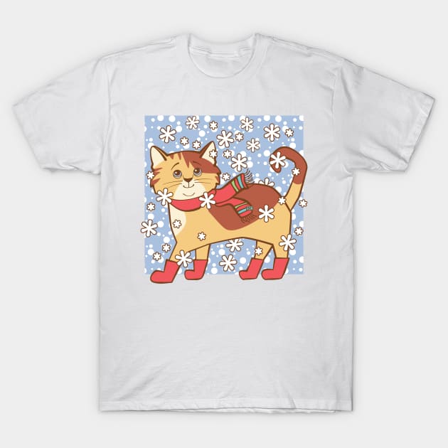 Cat in Snow T-Shirt by Sue Cervenka